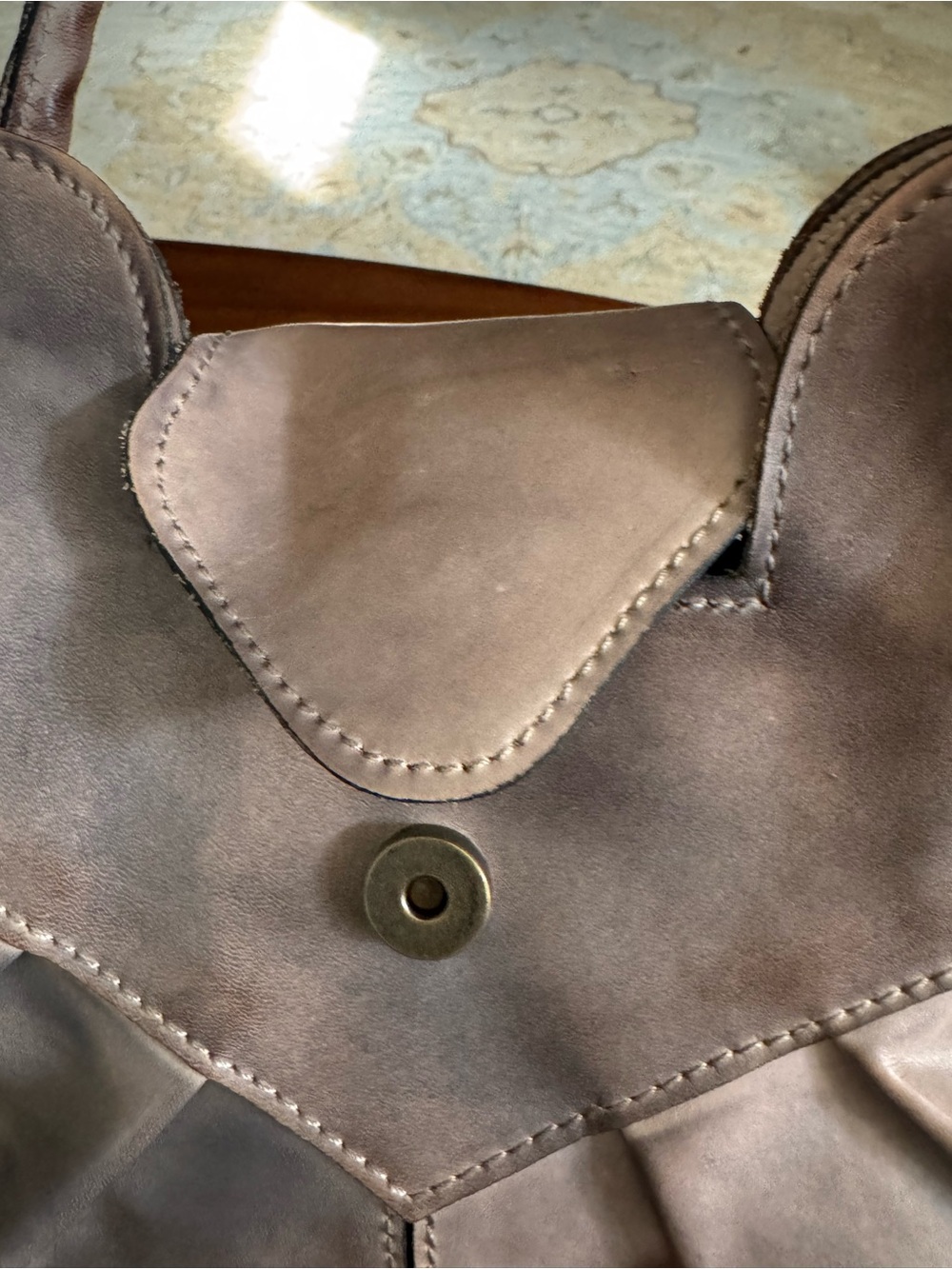 Patricia Nash Lione XL Taupe Brown Leather Pleated Satchel Handbag 18” - Picture 13 of 13